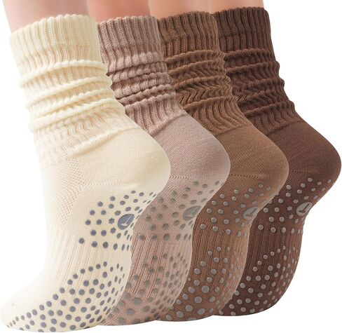 Pilates Slouch Crew Socks for Women, Grip Yoga Socks with Non Slip Grippers for Barre Ballet Dance Hospital Workout in Saudi Arabia