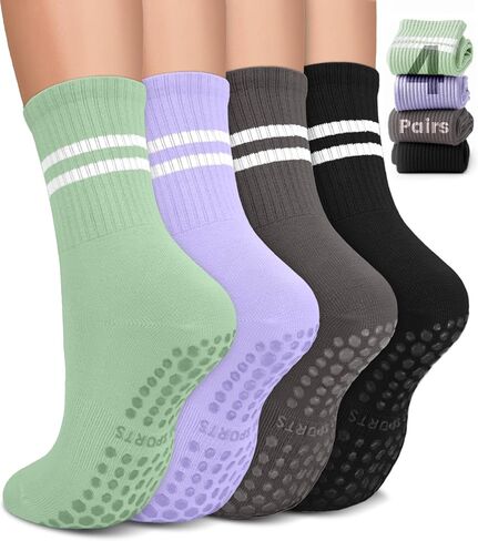 Pilates Socks with Grips for Women, Non-Slip Yoga Athletic Socks for Barre Barefoot Workout Hospital in Kuwait