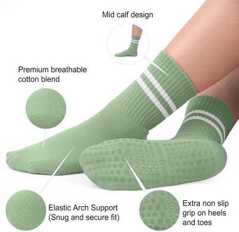 Pilates Socks with Grips for Women, Non-Slip Yoga Athletic Socks for Barre Barefoot Workout Hospital in Kuwait