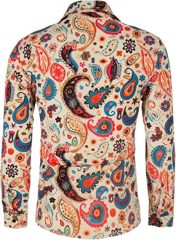 Men's 70s Disco Shirt Paisley 1970s Casual top Retro Floral Long Sleeved Button up Vintage Party Costumes Shirt in Kuwait