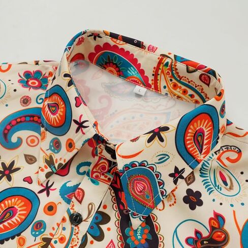 Men's 70s Disco Shirt Paisley 1970s Casual top Retro Floral Long Sleeved Button up Vintage Party Costumes Shirt in Kuwait