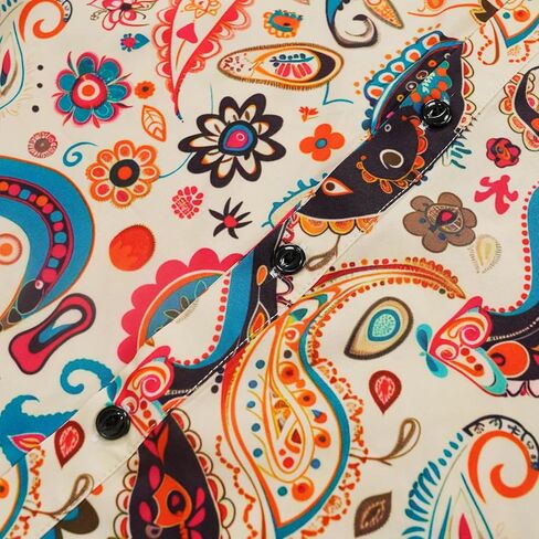 Men's 70s Disco Shirt Paisley 1970s Casual top Retro Floral Long Sleeved Button up Vintage Party Costumes Shirt in Kuwait