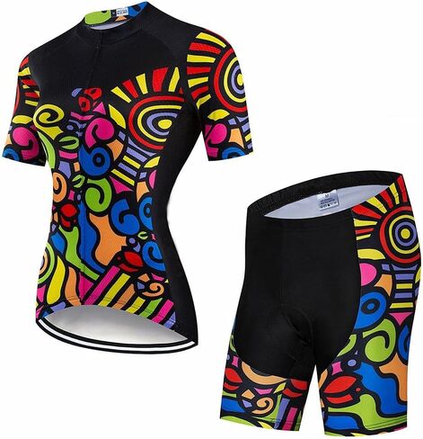 مجموعة ملابس ركوب الدراجات للسيدات قمصان دراجة قصيرة الأكمام قميص ركوب الدراجات التنفس مع شورتات مريلة مبطنة بالهلام in Kuwait