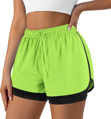 Women's 2 in 1 Running Shorts for Gym Yoga Workout Athletic Shorts High-Waisted Shorts with Liner Pockets in Kuwait