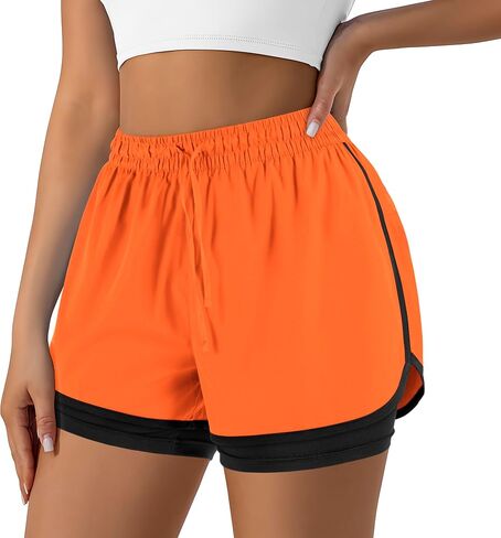 Women's 2 in 1 Running Shorts for Gym Yoga Workout Athletic Shorts High-Waisted Shorts with Liner Pockets in Kuwait