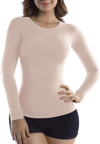 +MD Womens Long Sleeve Lundershirtts Tops ، Bamboo Round Neck Slim Fit Baselayer ، ملابس داخلية حرارية ناعمة ، ضغط خفيف in Kuwait
