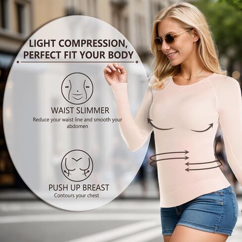 +MD Womens Long Sleeve Lundershirtts Tops ، Bamboo Round Neck Slim Fit Baselayer ، ملابس داخلية حرارية ناعمة ، ضغط خفيف in Kuwait