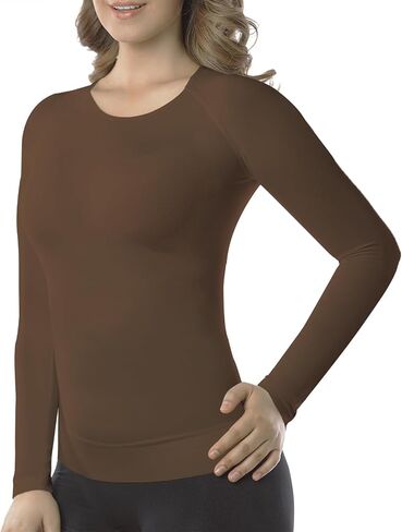 +MD Womens Long Sleeve Lundershirtts Tops ، Bamboo Round Neck Slim Fit Baselayer ، ملابس داخلية حرارية ناعمة ، ضغط خفيف in Kuwait