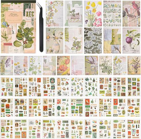 ملصقات WASHI القديمة للاصطدامات ، ملصقات سجل القصاصات للمجلات غير المرغوب فيها ، 50 ورقة كتاب ملصق جمالي لمستلزمات اليومية ، مجلات الرصاص الفنية للبالغين المراهقين الفتيات مع 1pcs نحت in Kuwait