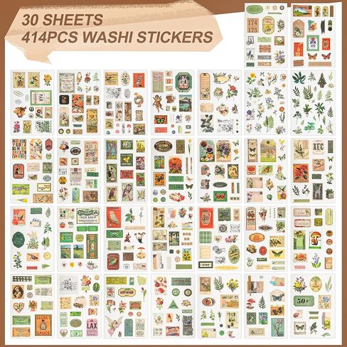 ملصقات WASHI القديمة للاصطدامات ، ملصقات سجل القصاصات للمجلات غير المرغوب فيها ، 50 ورقة كتاب ملصق جمالي لمستلزمات اليومية ، مجلات الرصاص الفنية للبالغين المراهقين الفتيات مع 1pcs نحت in Kuwait