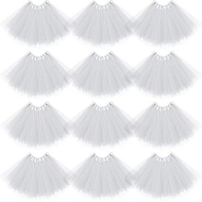 Jiuguva 12Pcs Elastic 4 Layered Tulle Tutu Skirt Halloween Tutus for Women Ballet Adult Fluffy Fairy Ballerina