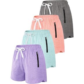 Resinta 4 Pack Girls Athletic Shorts Dry-Fit Soccer Running Shorts for Kids Workout Gym Active Apparel with Zipper Pockets