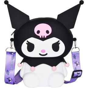 كيس Kawaii Kumi مع حزام الكتف قابل للتعديل ، حقيبة يد سستة لطيف كومي كيس الكتف ، عملة معدنية للهدايا عيد ميلاد المرأة - أسود
