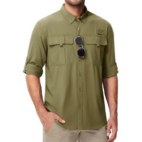 MAGCOMSEN Men's Sun Protection Fishing Shirts UPF 50+ UV Quick Dry Long Sleeve Button Down Shirts Safari Hiking Travel in Kuwait