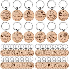60 Pcs Spanish Christian Keychain Bulk Llaveros Cristianos En Español Inspirational Spanish Bible Verse Wooden Quotes Keychain Religious Player Gift for Women Men Teacher End of Year Gift