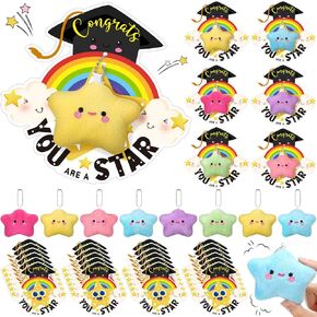24 Pcs Graduation Gifts Bulk Star Plush Keychains with You're a Star Cards Stuffed Star Keychains Class of 2025 Graduation Gifts Bulk End of Year Party Favors Goodie Bags Decorations