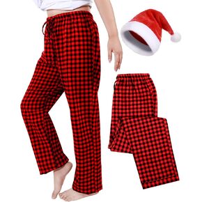 Haysandy Christmas Plaid Pajama Lounge Pants with Santa Hat Holiday Matching Family Pajamas Bottom