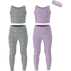 Girls Athletic Leggings Yoga Pants w/Sleeveless Crop Tank Tops for Kids Workout Cheer Dance Run Sizes 3-16, 5pc Set