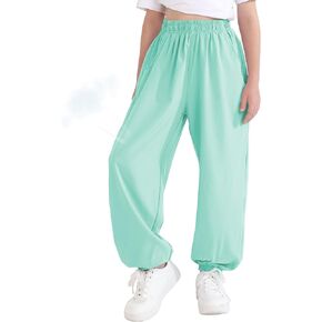 QBK 3T-14Years Girls Summer Lightweight Forggy Joggers مع جيوب ، سروال عريض الساق في الساق السفلية.