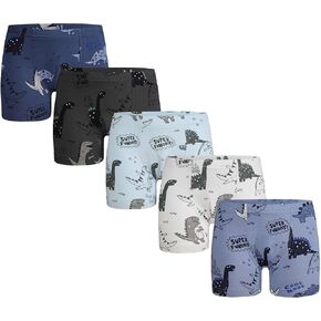 Donella Boys' Cotton Underwear 5 Pack - Soft Stretch Trunks for Boys, Dinosaur Print