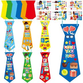 Fancy Land 24 Pack Fathers Day Crafts for Kids Make Your Own Tie DIY Necktie for Dad Bulk Classroom School Activities