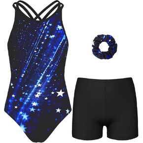 Gymnastics Leotards for Girls With Polyamide Shorts Sparkly Ballet Dance Activewear