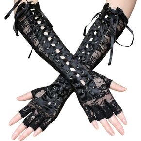 Lace Sleeves Steam Punk Goth Witch Elbow Lace Up Arm Warmer Lace Gloves