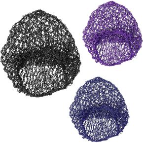 3 Pieces Mesh Crochet Hair Net Rayon Knit Snood Women Crocheted Sleep Cap (Black, Blue, Purple)