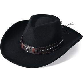 Extra-Wide Brim Cowboy Hats for Women Mens Cowgirl Hat Classic Western Hats with Buckle Belt Cowgirl Outfits