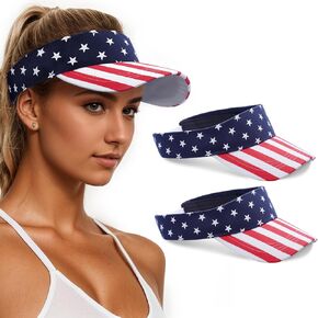 2 حزمة الولايات المتحدة الأمريكية القبعات American Flag Visor للنساء رجال قابلة للتعديل الوطني الجولف Sun Visors Cap Tennis Beach Sports Outdoor Running Multi