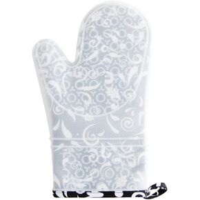 KTX2010-6383 Swirly Gate Black Silli Mitt ، الطهي ، الخبز ، الشواء ، الصياغة ، البستنة ، الاستمالة للحيوانات الأليفة ، القطن 100 ٪ ، وصمة عار حصرية وماء