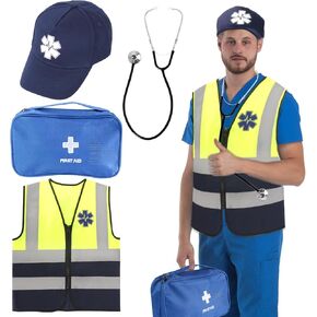Kyson Paramedic Costume EMT Costume Set 4 Pieces Including Hat,Vest,Stethoscope,First Aid Bag for Halloween Career Day