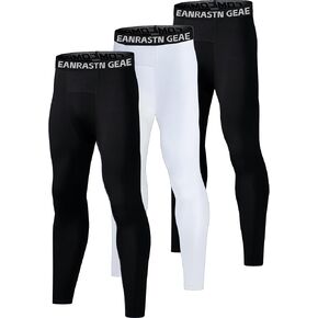 3 Pack Boys' Youth Compression Leggings Pants Tights Athletic Base Layer for Running Hockey Basketball