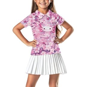 Girls Short Sleeve Golf Shirt Button Up Summer Tennis Shirts Golf Tops Outfit with Collar for Kids Teens Size 5-16