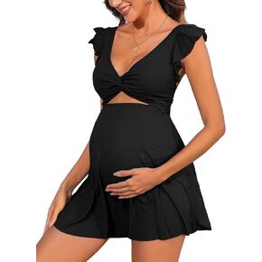 Charmo Ruffle Ribbed Maternity Swimsuit One Piece Cutout Pregnancy Bathing Suits Push Up Twisted Swimwear Swim Dress in Kuwait