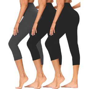 GAYHAY 3 Pack Capri Leggings for Women - Stretch Tummy Control Yoga Pants for Cycling Workout