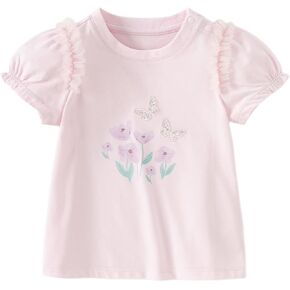 DAVE&BELLA Girls Short Sleeve Polo Shirts Quick Dry Ruffle Golf Tennis T Shirts Rabbit Print School Uniform Tops for Aged 1-8