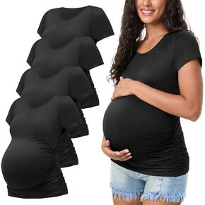 Happy.Angel 4 Pack Tops Women's Paternity Tops & T Tromts ، Short Sleeve Compleans Recefty Ruched Tunic Crew Neck Blouses