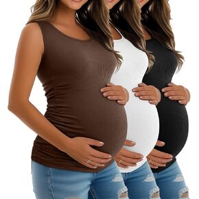 RIYIPER 3 Pack Tops Women's Paternity Tank ، وقمصان الحمل القطن بلا أكمام