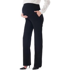 أول طريقة لباس الأمومة للسيدات - فوق سروال عمل الحمل الممتد للبطن مع جيوب 30 "Inseam Black XL
