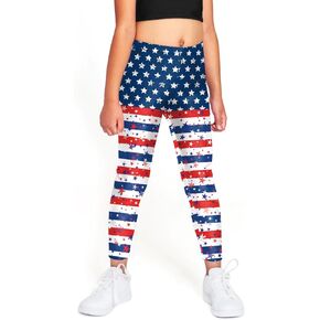 color cosplayer American Flag Legging for Kids Girl Stripes Stars Print 4th July Pants Stretchy Tights
