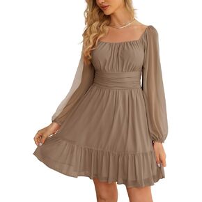 Wenrine Women's Women's Mesh Long Sque Deque Devic Dress عالي الخصر