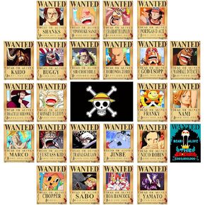 FIDRTH 25PCS Anime [OP] Wanted Posters 30×21cm, New Bounty Edition, Straw Hat Pirates Crew Nika Luffy 3 Billion, Zoro, Sanji, [OP] Anime Gifts(Retro)