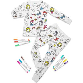 Craftikit® Kids Coloring Pajamas with Markers - Soft Bamboo Viscose 2-Piece Unisex PJs Set, Snug Fit Color Your Own Pajamas