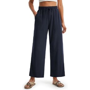 Libin Women Linen Pants Wide Leg Side Slit Pants الكاحل عالية الخصر