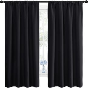 Nicetown Halloween Black Blackout Startain - Solid Thermal Window Window Treatment Strappes/Draperies لغرفة النوم (لوحان ، عرض 42 بوصة بطول 63 بوصة ، أسود)