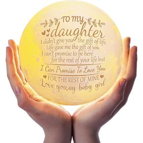 Funnli Mothers Day Gifts for Daughter, Daughter Birthday Gift Moon Lamp, Christmas Anniversary Wedding Birthday Gifts for Daughter from Mom Dad, 3D Printed LED Night Light with Wooden Stand