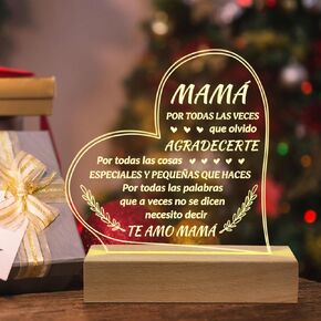 Regalos Para Mamá - مصباح قاعدة خشبي محفور ، Regalo de Cumpleaños Para Mamá Mujeres ، هدايا لأمي من ابنة الابن