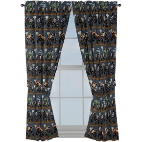 Jay Franco Kids Window Drapes - 4 Piece Curtain Set Includes 2 Tiebacks, Beautiful Bedding Room Décor and Easy Set Up, Black - Monster Jam, 63 Inch