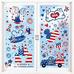 4th of July Window Clings, Patriotic Stickers for Independence Day Decor, USA Stars Fireworks Decorations for Memorial Day, Summer Decals for Glass Windows, 9 Sheets